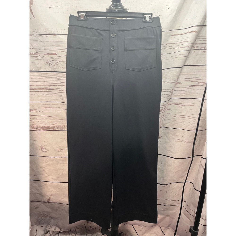 Halara Black Wide Leg High Waisted Button Fly Patch Trousers Womens Medium